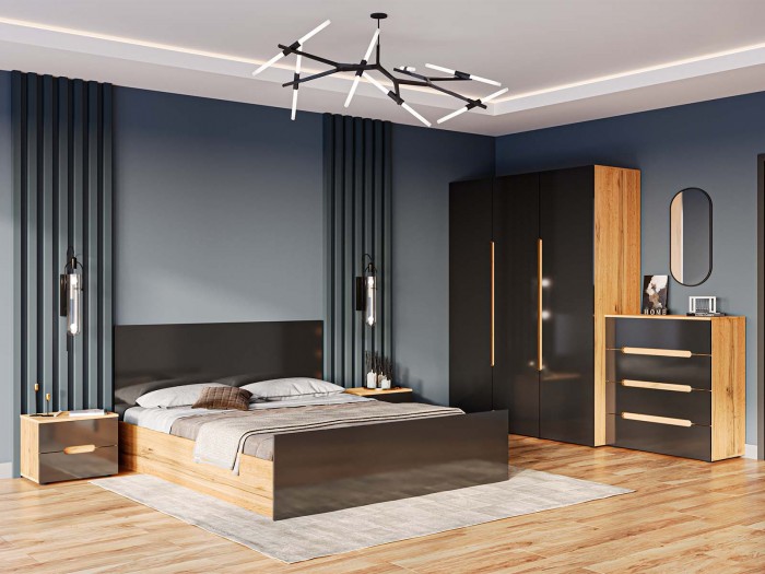 Спален комплект AFINA (дъб апелачи/черен гланц)